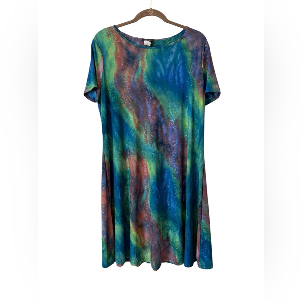 Cocomo Colorful Artsy Funky Rainbow Dress Large Embroidered Knee Length Fairy